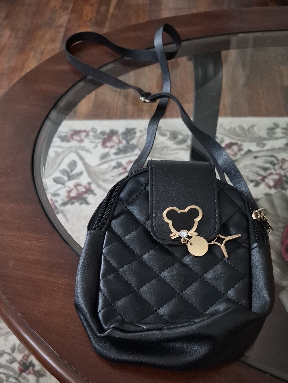 Disney Black Quilted Crossbody Bag with Gold Charm